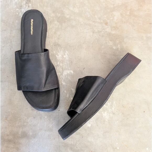Reformation Rue Platform Slide Black Leather Sandals, size 8 - Picture 1 of 7